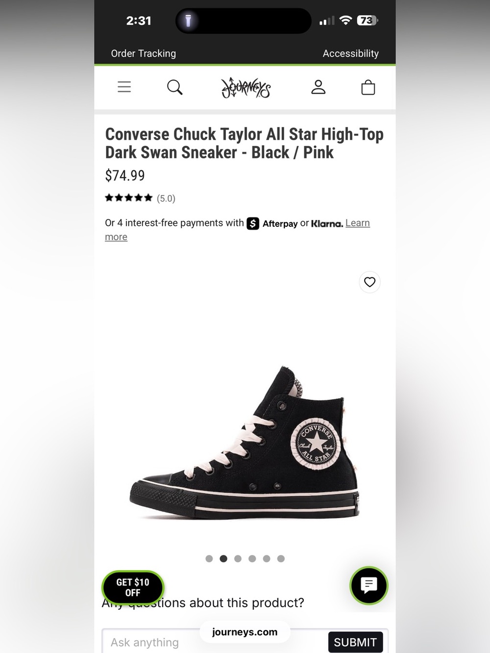 Converse woman’s High-Top Sneakers in Black with Pink Accents size 9